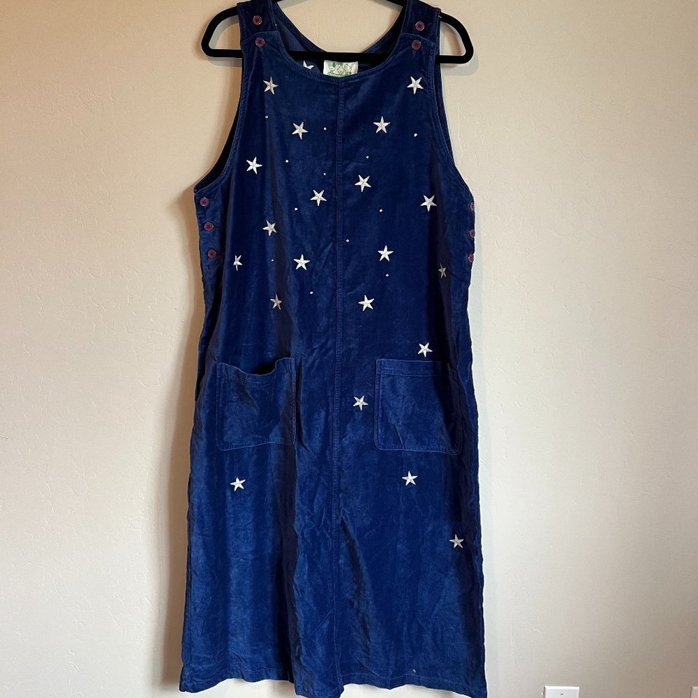 NWT The Quacker Factory Sz L Navy Velvet Maxi Dress Silver Star Embroidery Gems